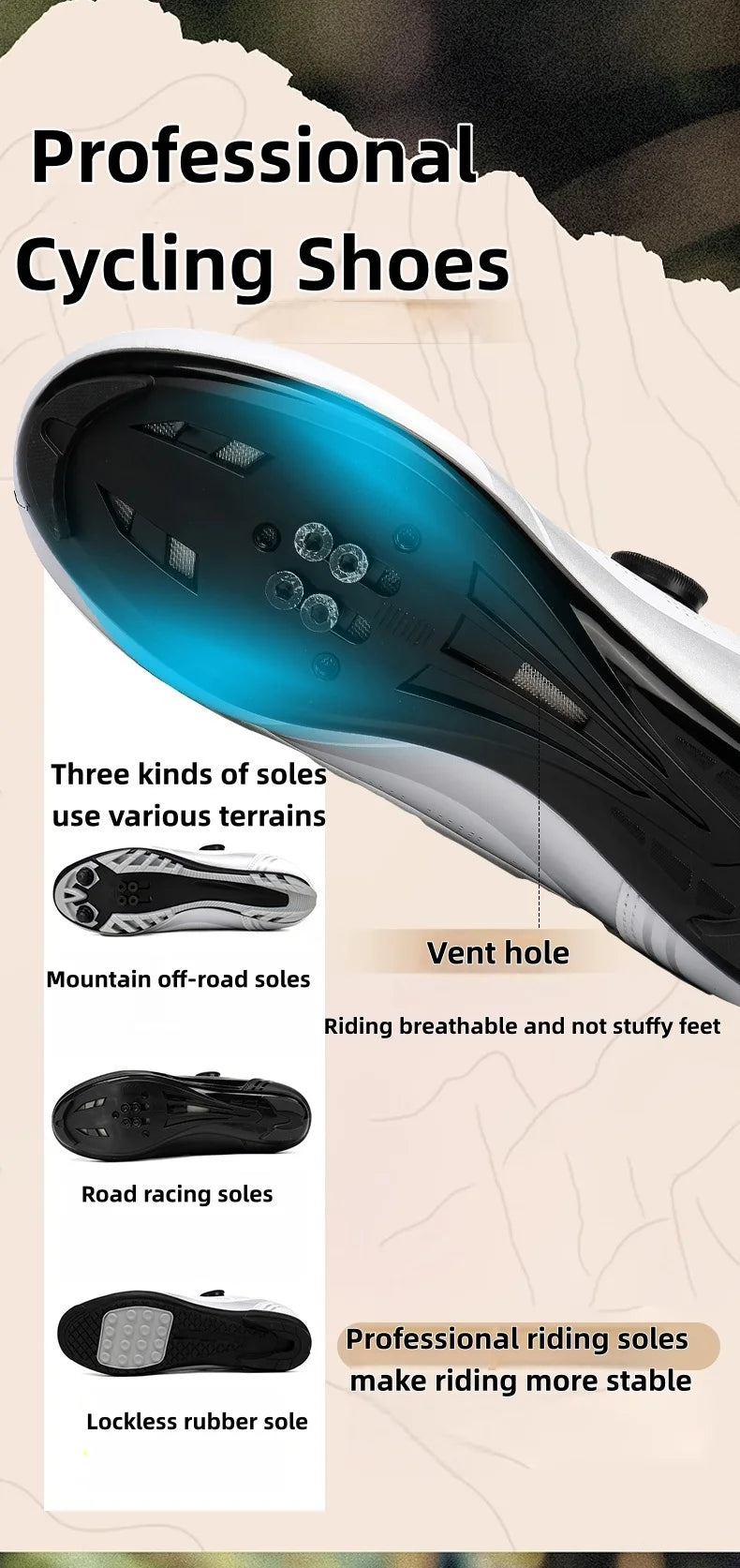 Men's Mountain Bike Shoes MTB, Breathable, Non-Slip, High Hardness, Suitable For Outdoor Road Racing, Mountain Off-Road Riding 37-46