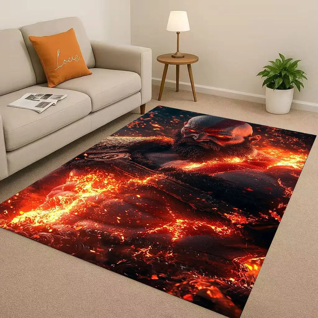 Kratos God of War Game Cartoon Gamer Living Room Non-Slip Area Rug Soft Carpet for Bedroom Playroom Sofa,Easy Clean Home Doormat