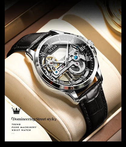 OLEVS 6661 Men's Top Brand Luxury All-Transparent Hollow Mechanical Watch, Original Fashion, Waterproof Classic Design