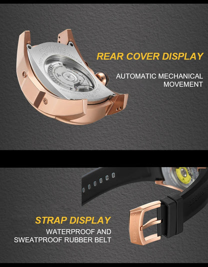 Reef Tiger 316L Stainless Steel Wine Barrel Automatic Watch Fashion Mulitfunction Tourbillon Mechanical Watches for Men RGA3069