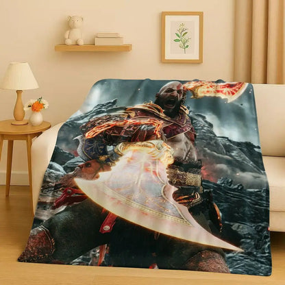 3D Kratos God of War Games Cartoon Gamer Flannel Blanket,Ultra Soft Warm Plush Throw for Home Bedroom Bed Sofa Cover Picnic Kids