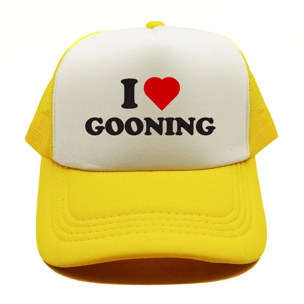 Casquettes de baseball humoristiques « I Love Gooning » – Casquette d'été tendance pour homme en maille, casquette de camionneur humoristique, casquettes unisexes d'extérieur en maille MZ-080