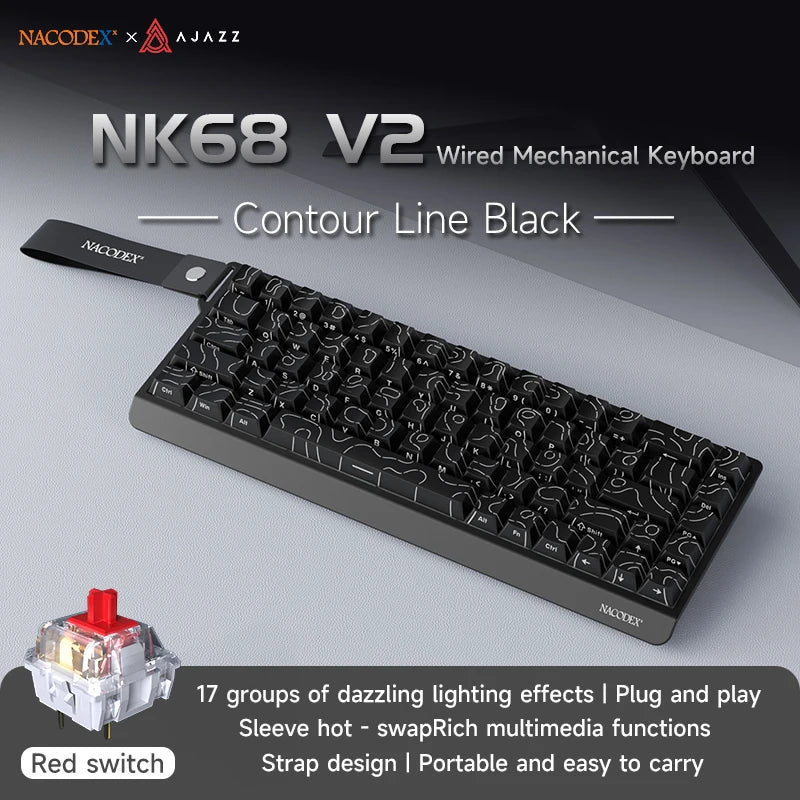 AJAZZ NK68 V2 Wired Mechanical Keyboard Plug and Play 65% Layout Design Sleeve Hot 68-Key Keyboard Colorful Backlight for PC