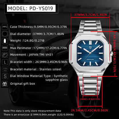 PAGANI DESIGN New V2 Orologio da uomo quadrato al quarzo, marchio di lusso premium, sportivo, impermeabile, in zaffiro e acciaio inossidabile
