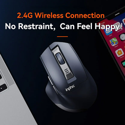 Inphic M9 Kabellose Maus 2.4G USB-Empfänger Wiederaufladbar Type-C Stummschaltungstaste Energieanzeige Ergonomische universelle Office-Maus