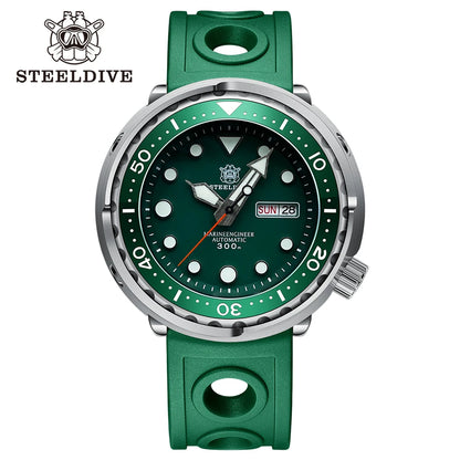 STEELDIVE SD1975W Black Dial Day and Date Function NH36 Automatic Movement 47.5mm Super Luminous 300M Waterproof Tuna Can Watch