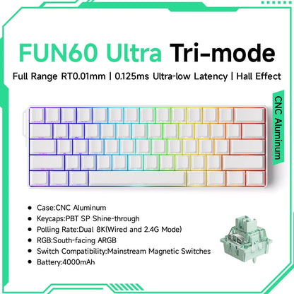 Teclado Mecânico Akko MonsGeek FUN60 com Switch Magnético, 60%, Teclado Gaming, Rapid Trigger 0.01mm, 8K, ARGB, HE/TMR, Teclado Personalizado