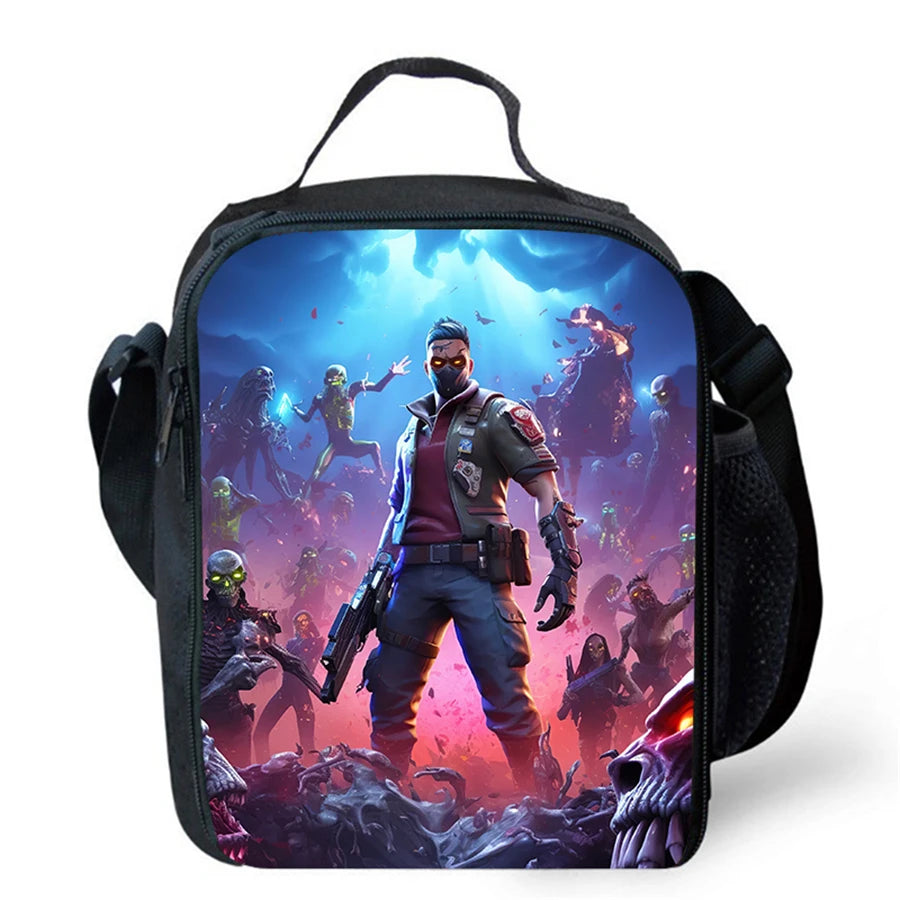 Cartoon FORTNITE Insulated Cooler Lunch Bag, Cute Portable Lightweight Picnic Bag for Boys & Girls Ages 5-10, Kids Daily Food Bag