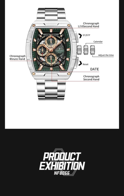 NAVIFORCE Top Brand Men's Watches Luxury Tonneau Quartz Wristwatch Waterproof Chronograph Watch for Men 2025 Auto Date Clock