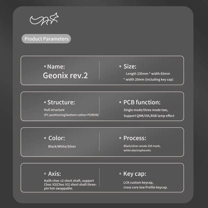 Chosfox GEONIX48 Rev.2 Low Profile Keyboard Single/Three Mode Portable Mechanical Keyboard Kit For LOW MX Switch Support QMK/VIA