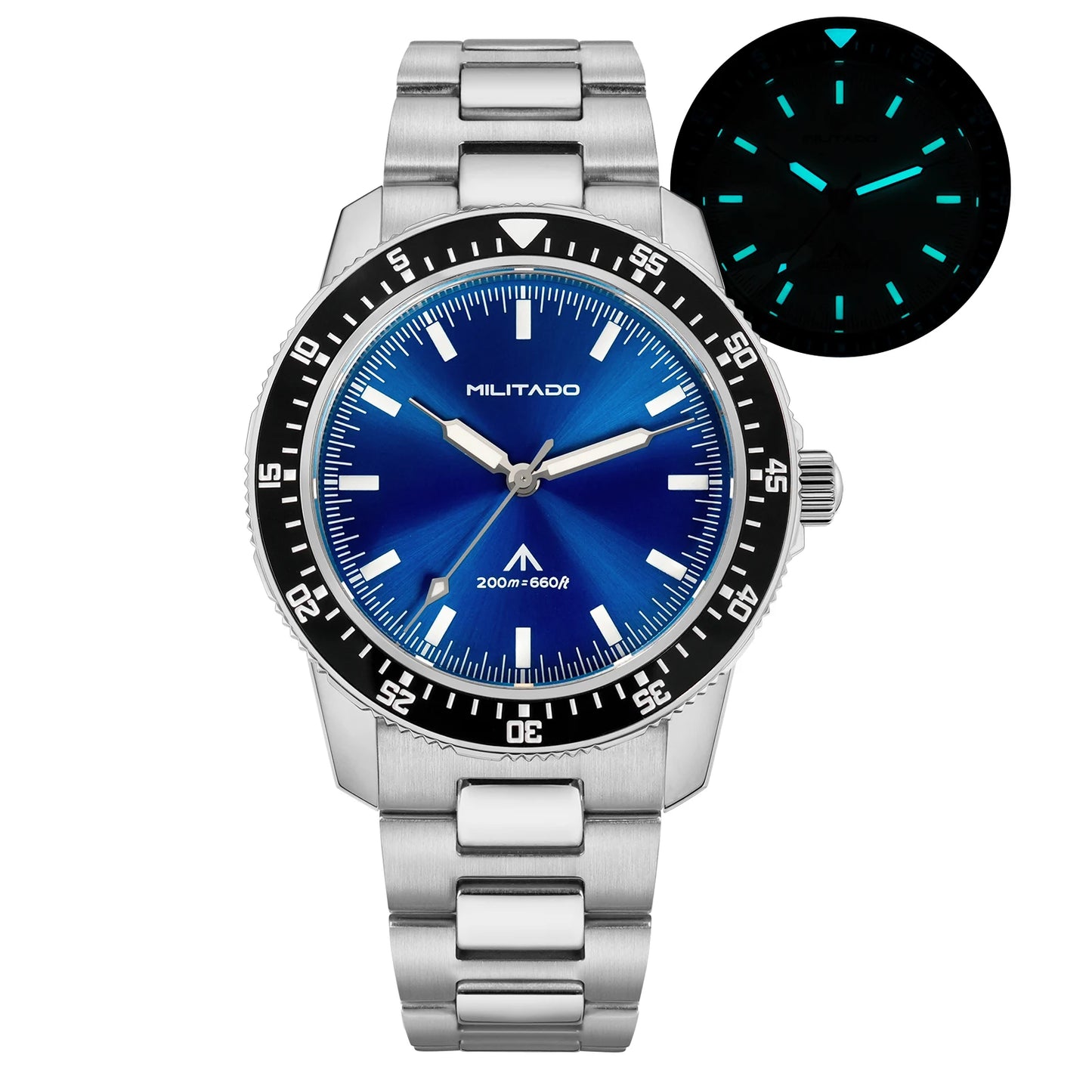 MILITADO ML25 Quartz Dive Watch VH31 Sweep Second Sapphire Crystal 200M Waterproof BGW9 Lume Ceramic Bezel Men Watch