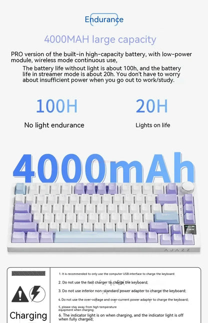 Ajazz AK820 Professional Mechanical Keyboard TFT Screen Multifunctional Knob Game Keyboard 3 Mode Hot Plug RGB Pad Office Gift