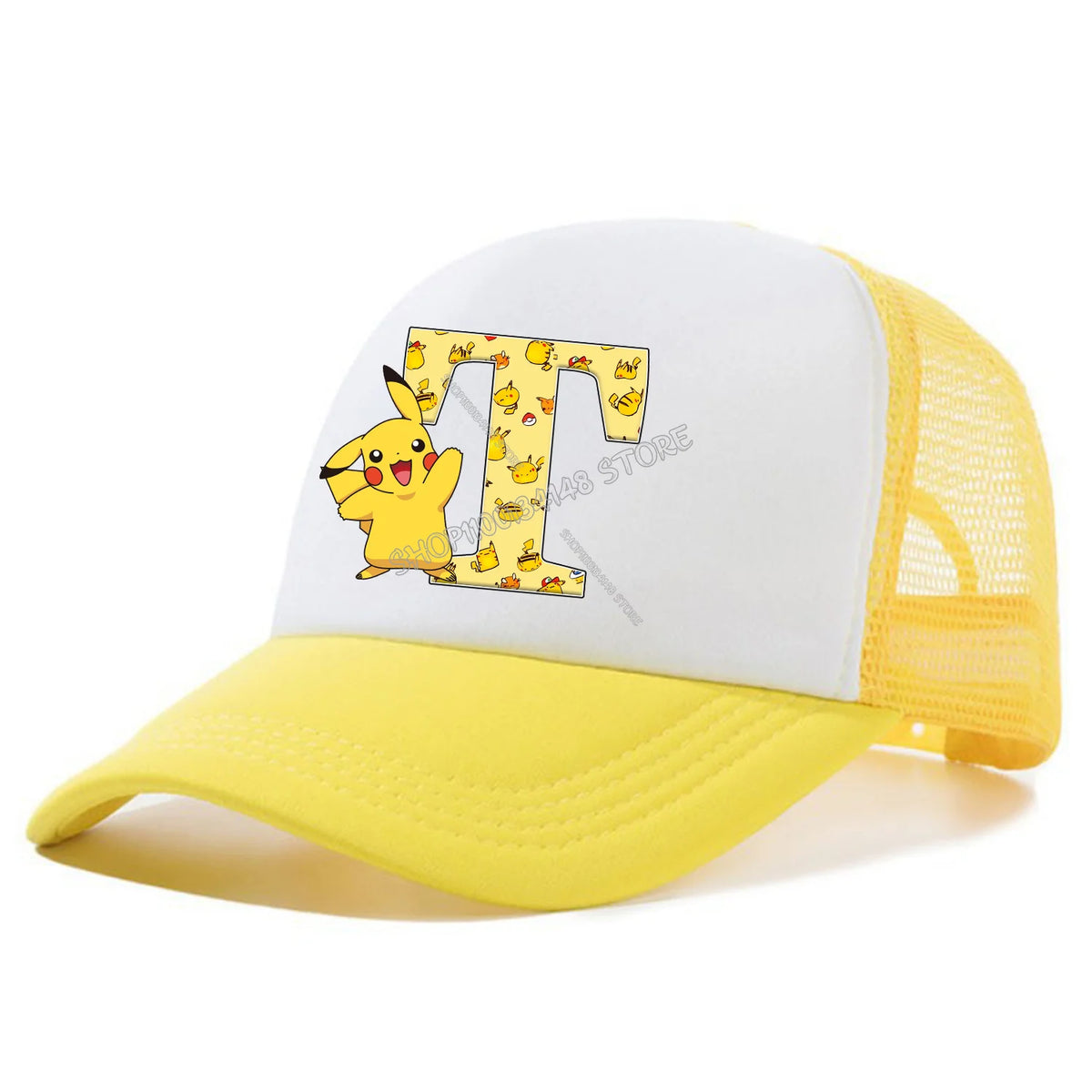 Cappellino con visiera Pokemon Pikachu, cappellini da baseball con lettere A-Z in stile cartone animato, cappellino estivo alla moda in rete traspirante, cappellino coordinato genitore-figlio, cappotto da bambino, regalo per bambini
