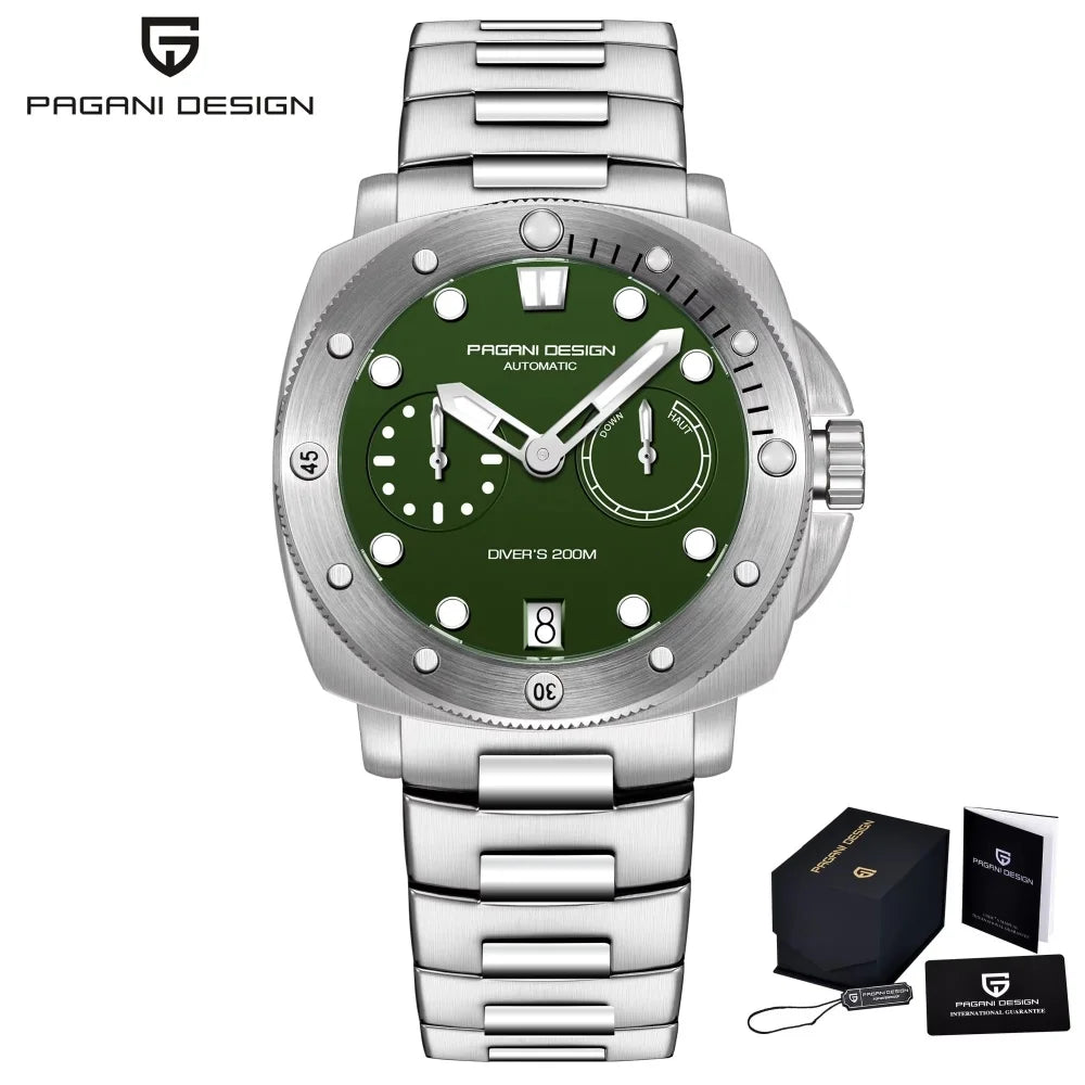 PAGANI DESIGN Men Mechanical Watch Luxury Sapphire Glass Luminous Automatic Watch 200M Waterproof Stainless Steel Watch For Men