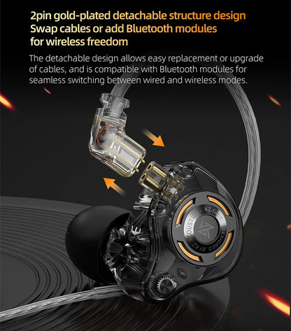 Auriculares IEM Gaming KZ Gale – Monitores In-Ear HiFi com driver superlinear e cabo de 2 pinos destacável banhado a prata