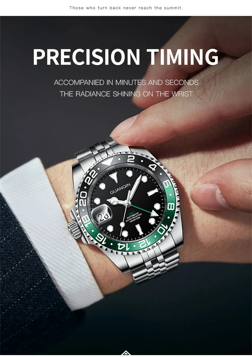 Orologio da uomo GUANQIN GMT 2025, nuovo orologio automatico da uomo NH34, meccanico da polso, vetro zaffiro, acciaio inox, per mancini