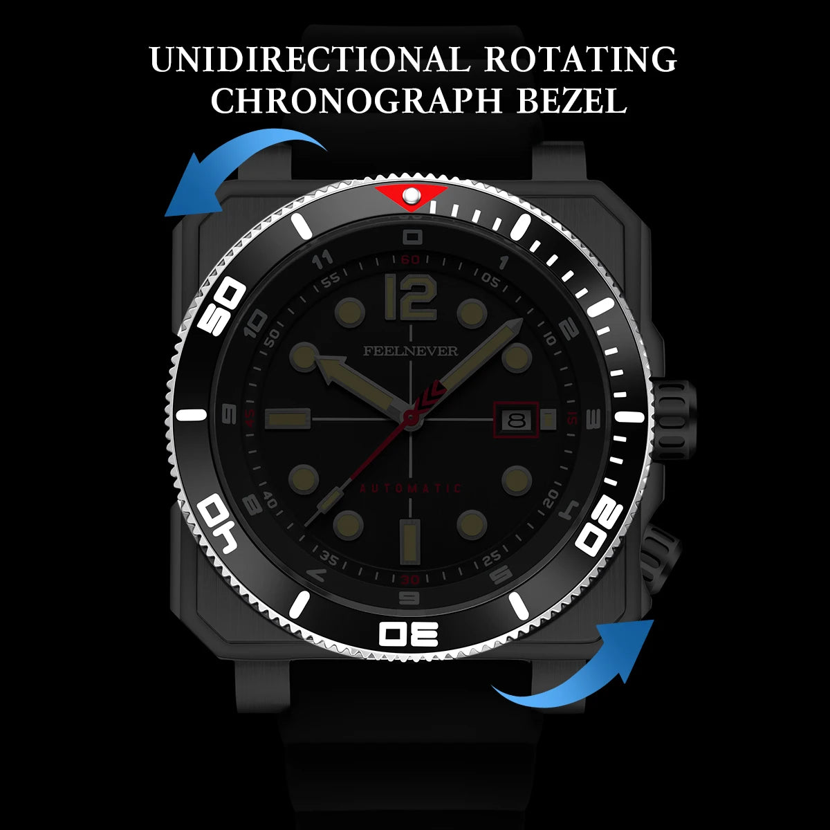 Relógio de Mergulho Automático para Homem FeelNever 8215 Movement, Super Luminoso, Aço 316, Vidro de Safira, Relógio Mecânico Desportivo Masculino