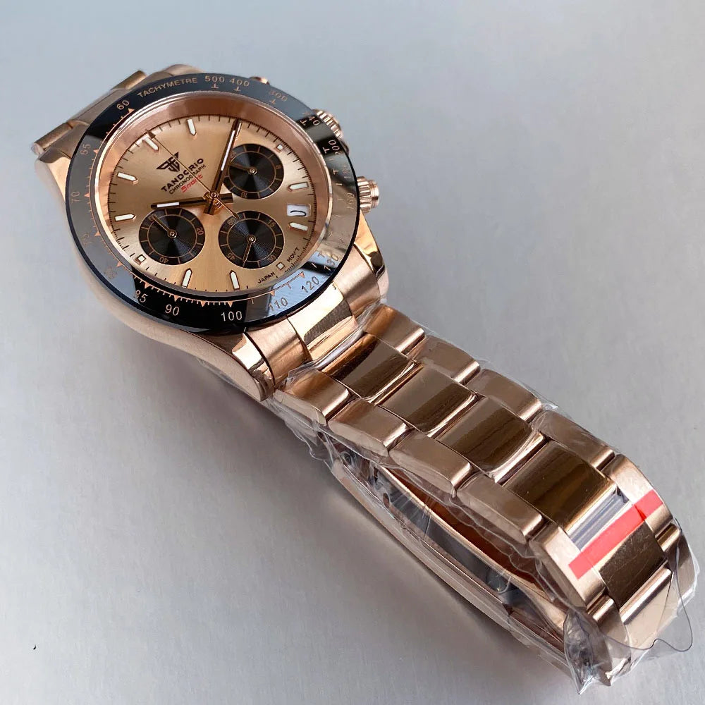 Orologio da uomo Luxury VK63 con movimento al quarzo, cronografo business 39mm in acciaio/oro rosa, datario e quadrante luminoso