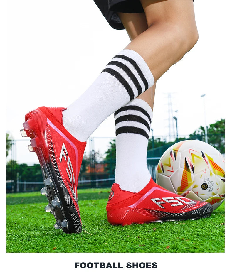 New Men's Football Boots, Non-Slip Outdoor Sneakers, Match Grass Cleats, High-Quality Soccer Shoes, Futsal, Hot-Selling High-Top Light Boots