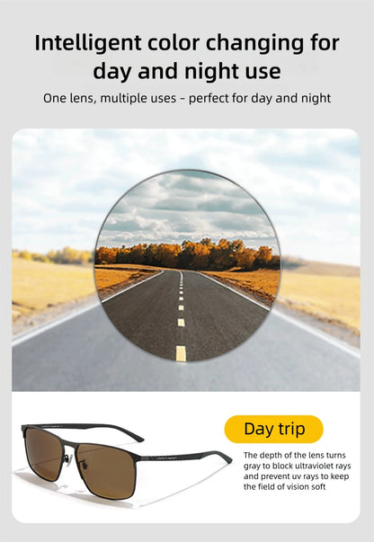 CAPONI Top Quality Night Vision Sunglasses For Men Women Carbon Fiber Frame Square Glasses UV400 lenses Goggles BSYS28964