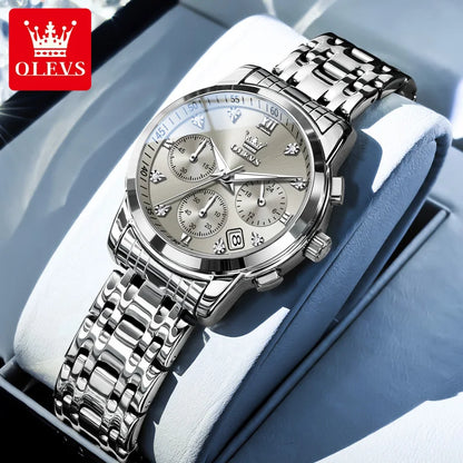 Montre femme OLEVS, marque de luxe, à quartz, étanche, lumineuse, date, chronographe, bracelet, montre habillée avec diamants.