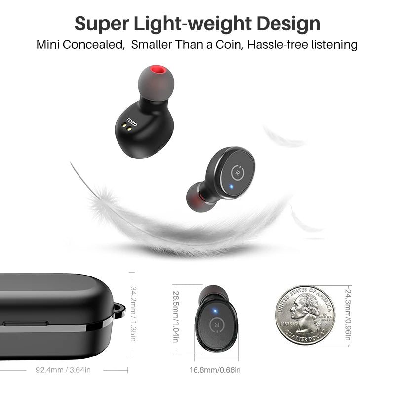 TOZO T10 Bluetooth 5.3 Earphones ,Wireless Headphones , AI Enhanced Calling With Deep Bass, IPX8 Waterproof Earbuds ,45H Play