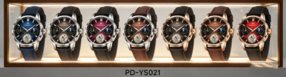 PAGANI DESIGN – Mekanisk lyxklocka för män, 41 mm, safirglas, läderarmband, vattentät, pilotstil, med tourbillon och månfas