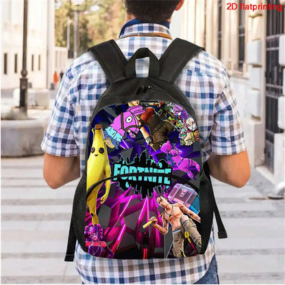 Fortnite Cartoon 2-Piece Set Backpack with Front Pocket Pencil Case Unisex Large Capacity School Bag Ages 5-8