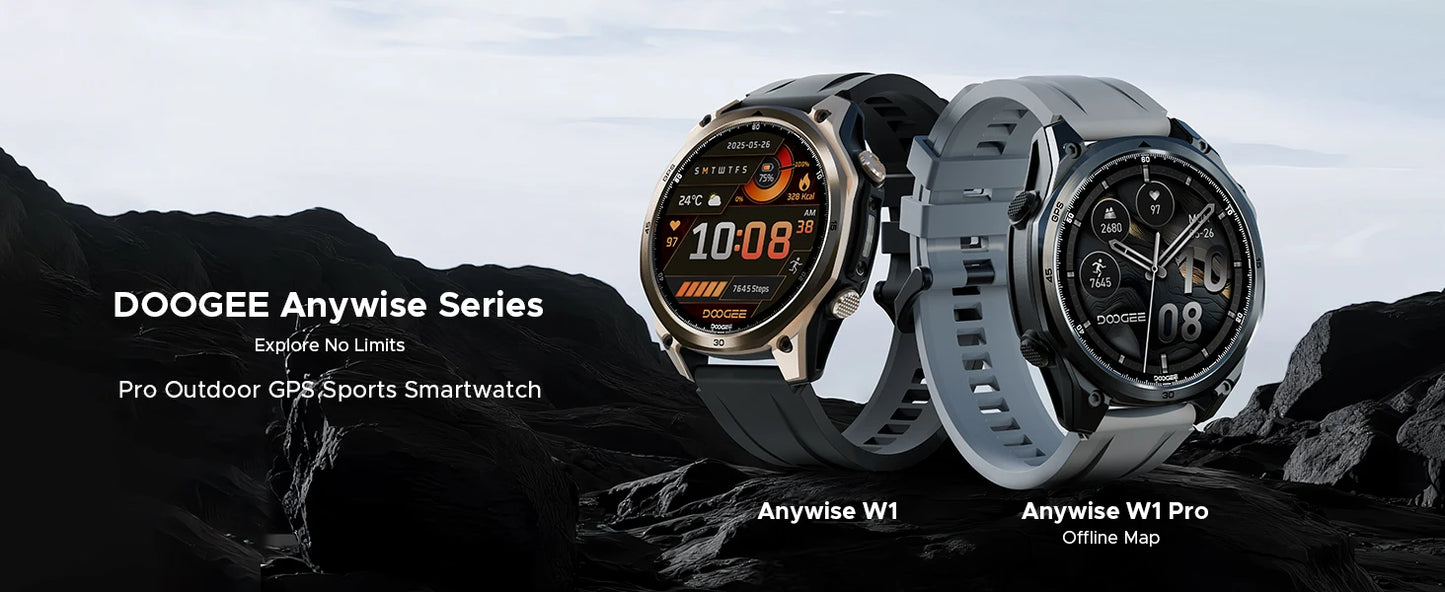 DOOGEE ANYWISE W1 PRO AI Smart Watch 1.43" AMOLED Display 5ATM IP68 Water Resistance GPS Tracking Sport Watch with Offine Maps