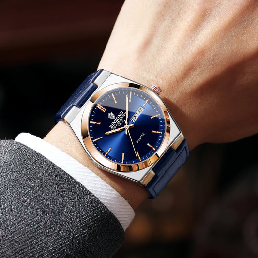Reloj de pulsera de cuarzo BINBOND de lujo con correa de piel, preciso, luminoso, resistente al agua, con indicación automática de la fecha y el día de la semana, duradero, para hombre.