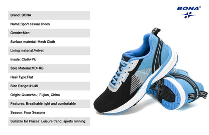 BONA New Popular Style Men's Running Mesh Weaving Upper Sport Shoes Ventilated Jogging Walking Sneakers Lace-Up