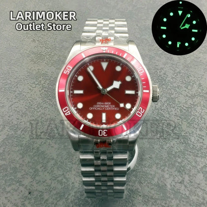 LARIMOKER NH35 39mm Automatic Men's Watch Domed Sapphire Glass 100m Diving Vintage Wine Red Insert Dial Super Luminous Watch