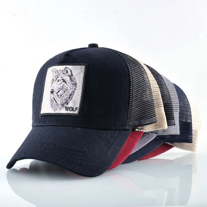 Modebaseballkasket med broderet ulve-patch, snapback, hiphop-trucker-kasket, til mænd og kvinder, udendørs, åndbar kasket med skygge