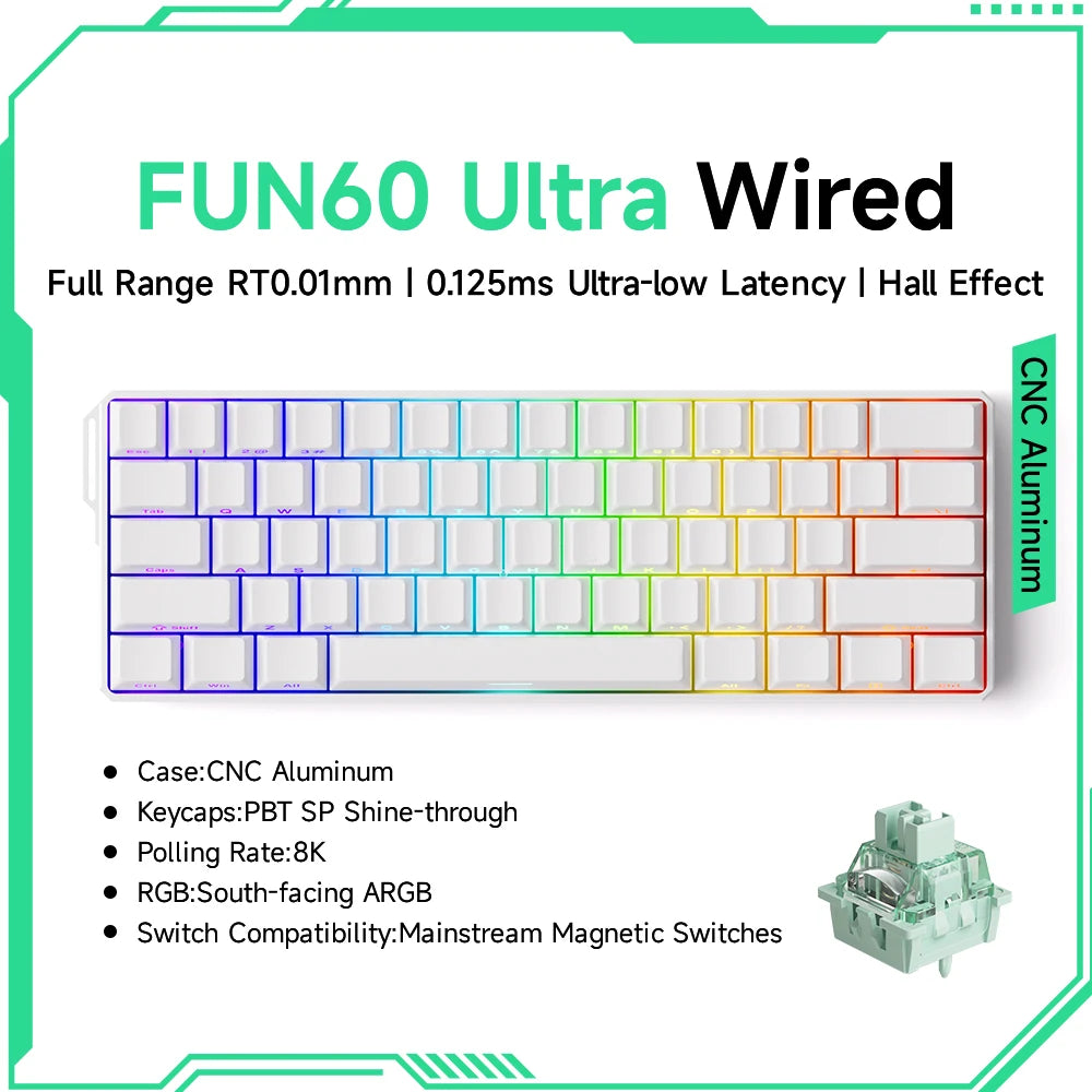Teclado gaming mecánico Akko MonsGeek FUN60 Ultra con interruptores magnéticos 60%, Rapid Trigger, 8K HE/TMR, teclado gamer personalizado de aluminio