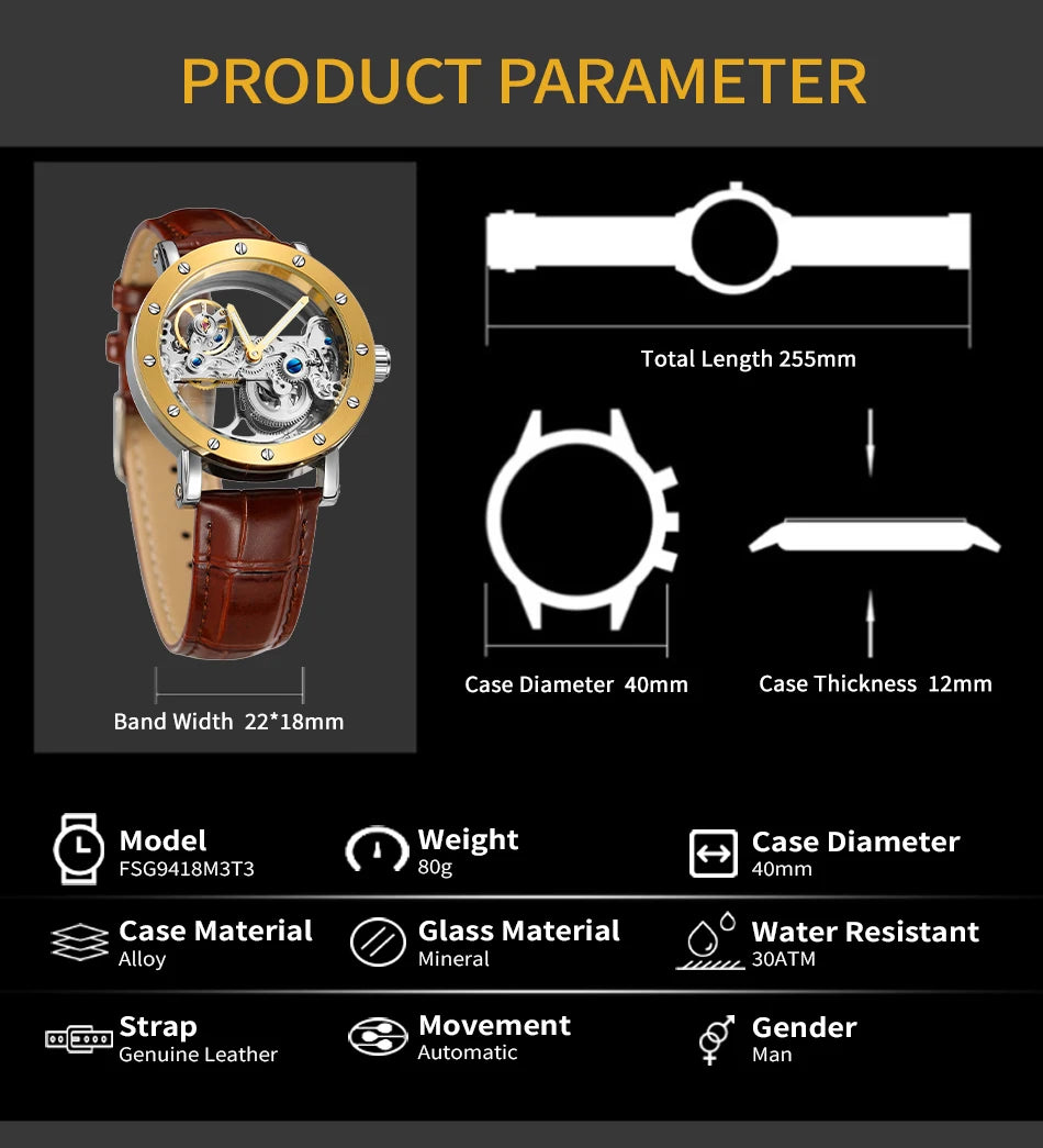 2026 Top Brand Luxury Steel Skeleton Tourbillon Automatic Watch Men's Leather Mechanical Waterproof Luminous Elegant Wrist Clock
