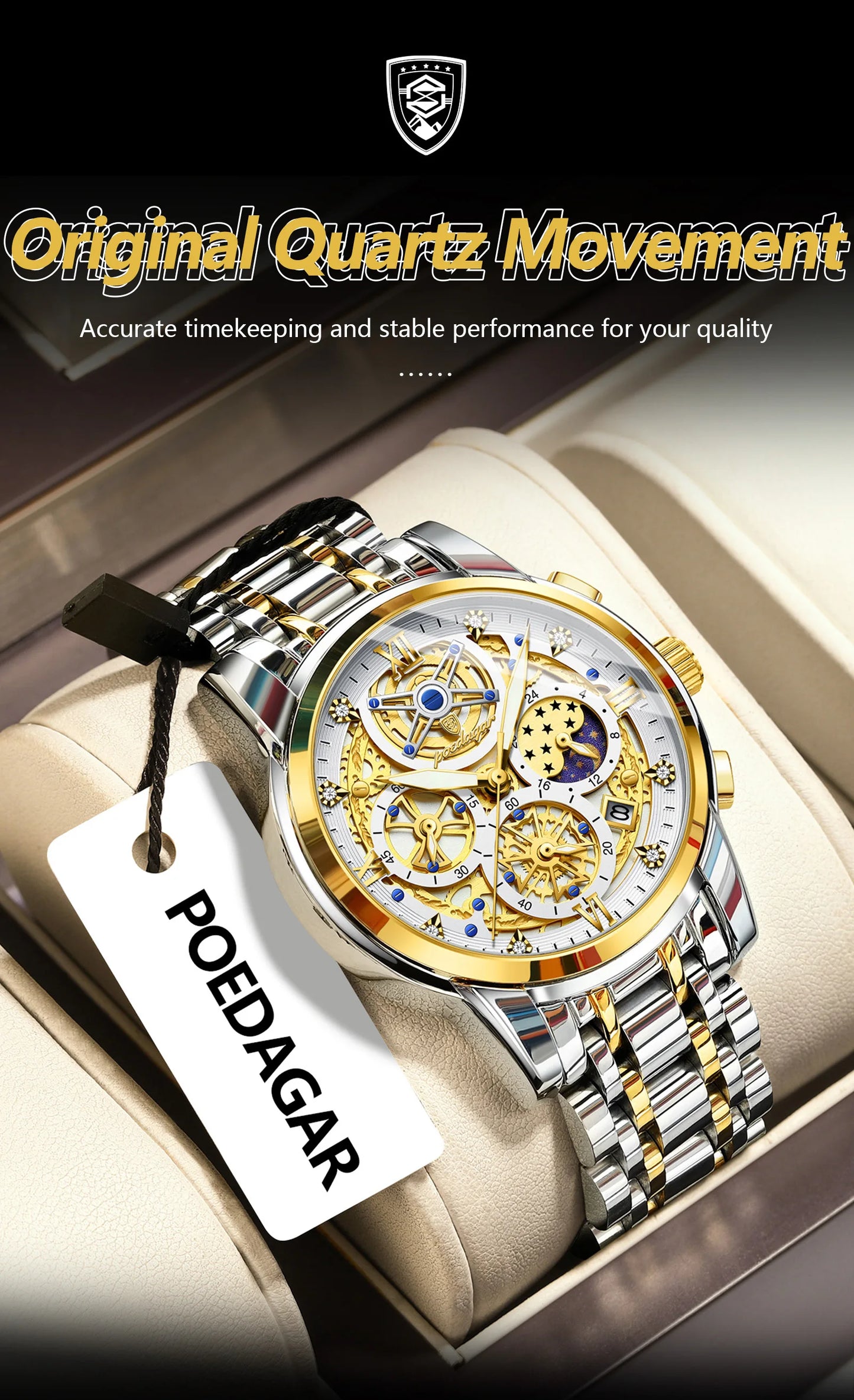 POEDAGAR Top Fashion Men's Watches Stainless Steel Date Chronograph Business Quartz Men Wristwatch Waterproof Luminous Man Watch