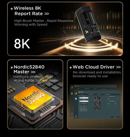 Rato Gaming Sem Fios ATTACK SHARK R5 Ultra em Fibra de Carbono, Sensor Gaming PixArt PAW3950MAX, 42000DPI, 8000Hz, MCU Nordic 52840