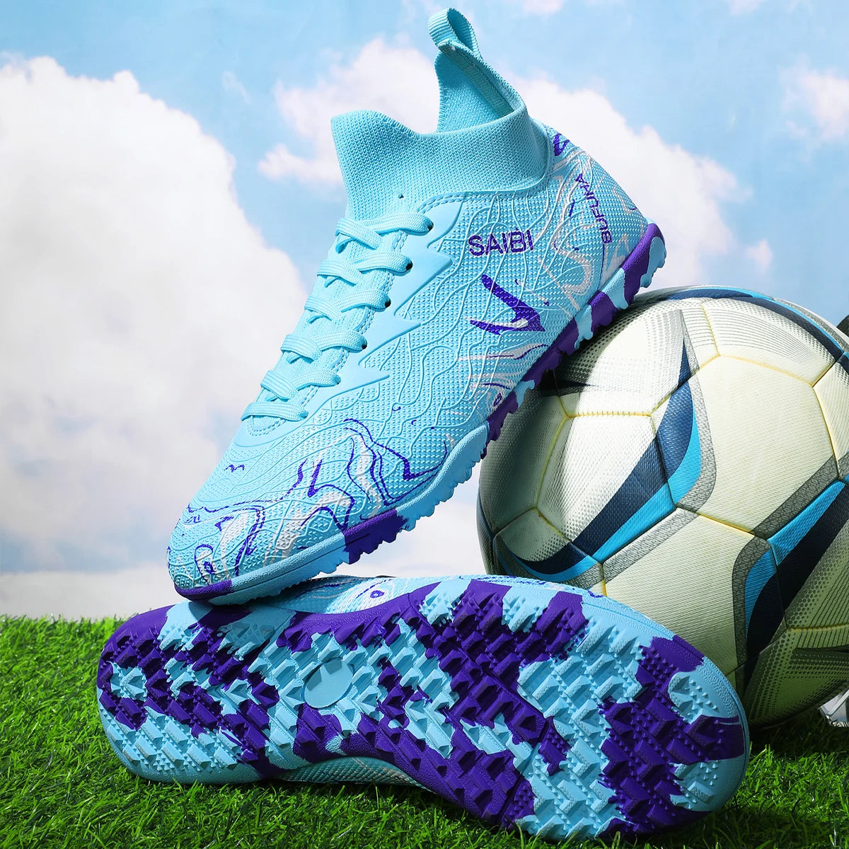 Chaussures de football TF pour adultes, économiques, en tissu PU mélangé, crampons en caoutchouc durables, antidérapantes, pour les passionnés de football amateur.