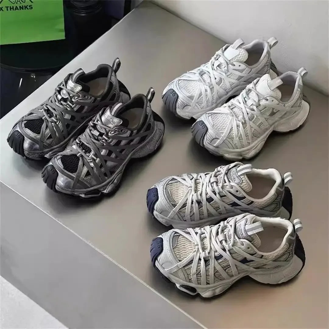 Spring Summer New Style Men and Women Dad Shoes, Thick Bottom Net Surface Sports Shoes, Trendy, Versatile, Breathable Tie Shoes