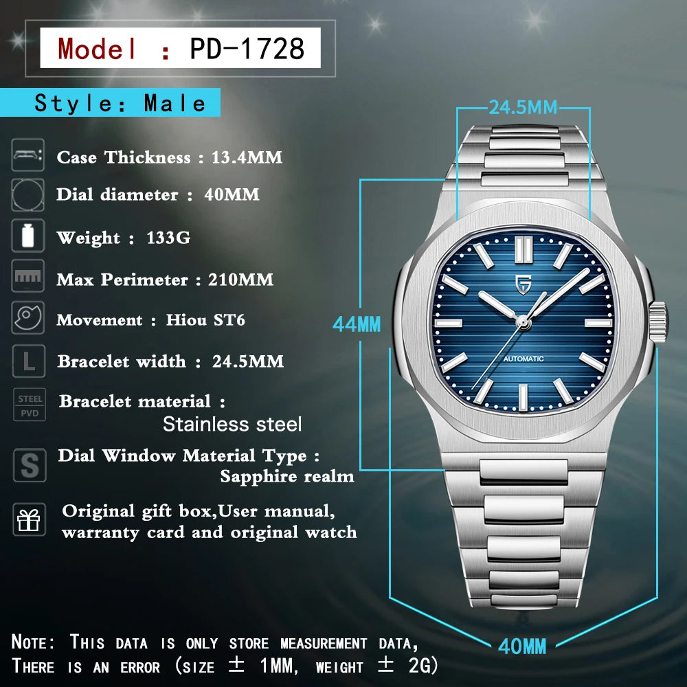 PAGANI DESIGN 2026 New Luxury Automatic Watch Men's Mechanical Wristwatch Stainless Steel Sapphire glass 40MM Barrel dial Watch