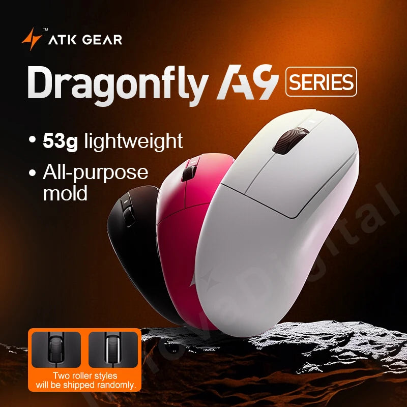 Ratón gaming inalámbrico ATK Dragonfly A9 Ultra PAW3950, ultraligero, trimodo, ergonómico, para esports y jugadores FPS, A9 SE Plus