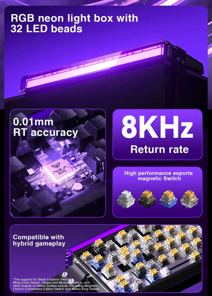 AULA HERO 68HE Teclado Mecânico Gaming RGB com Switch Magnético Rapid Trigger Retorno 8K com Fio Teclado Personalizado para Esports