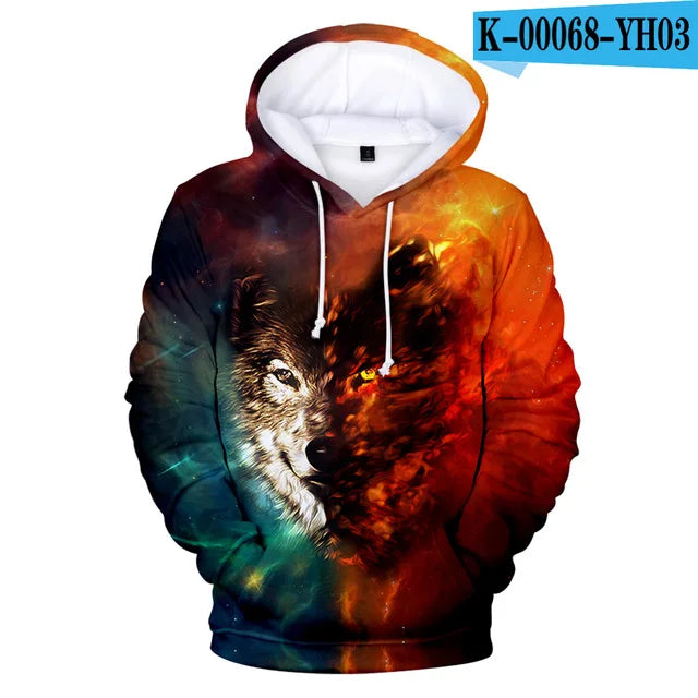Sweatshirt com Capuz Cool Space Galaxy Wolf para Homem — Lobo Brilhante, Estilo Fashion, Pullover de Primavera e Outono