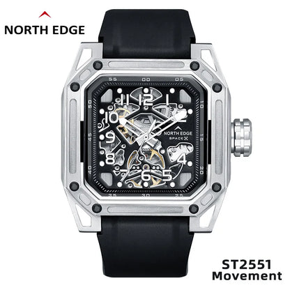 NORTH EDGE Men's Mechanical Watches Stainless Steel Skeleton Automatic Watch For Men Waterproof 100M Seagull's Movement Space X