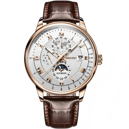 Men’s Luxury Sport Quartz Watch -  Waterproof Luminous Dial, Leather Strap & Date Display