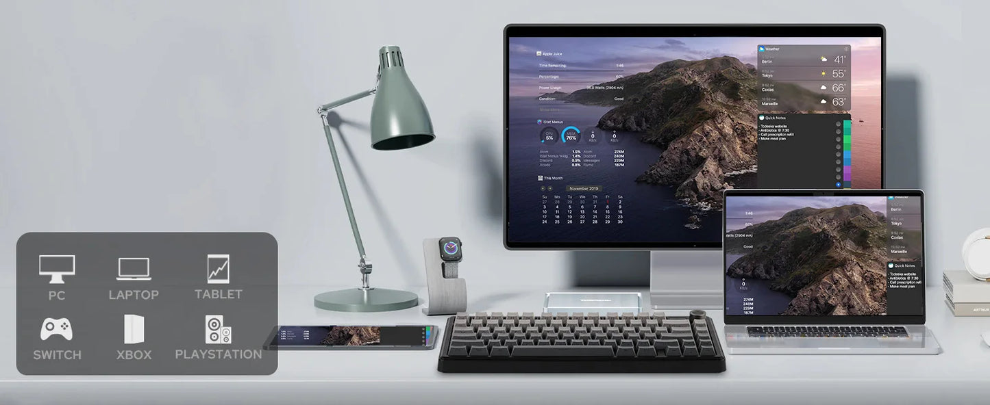 Teclado mecánico inalámbrico EPOMAKER X AULA F75 MAX compacto 75% con distribución ANSI, conexión por cable/Bluetooth/2.4GHz, pantalla TFT y perilla