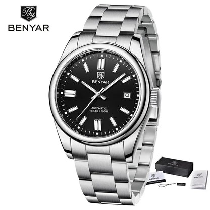 BENYAR 39mm Automatic Mechanical Watch Seagull Movt Men Stainless Steel 100M Waterproof Clock BWG-9 Luminous Reloj Hombre