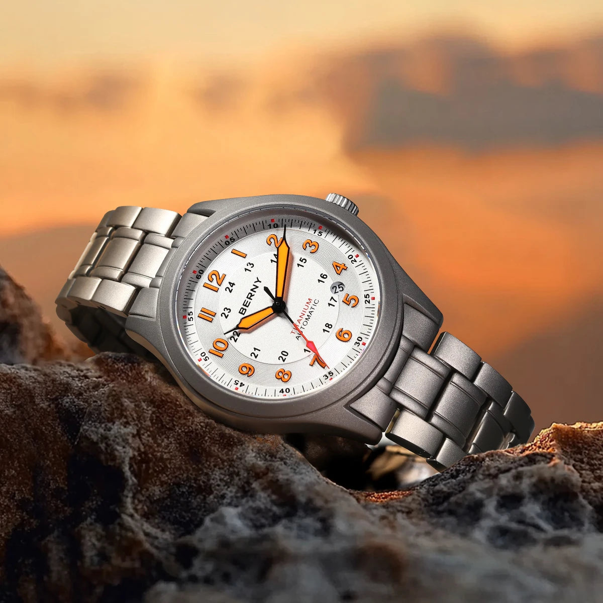BERNY Automatic Full Titanium Watches for Men Sapphire Super Luminous Mechanical Field Watch Date 10ATM Sports Easy Read