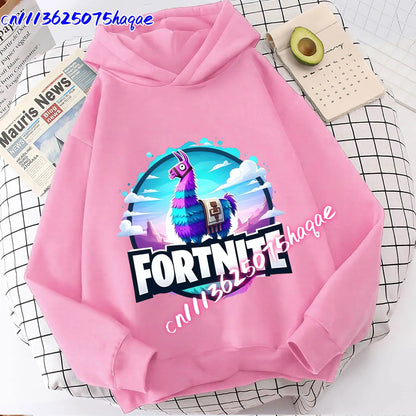 Sweatshirts Fortnite Novos para Criança, Hoodie com Estampado de Personagem de Jogo em Desenho Animado, Tops Casuais de Outono, Roupa de Inverno para Meninos Bebés