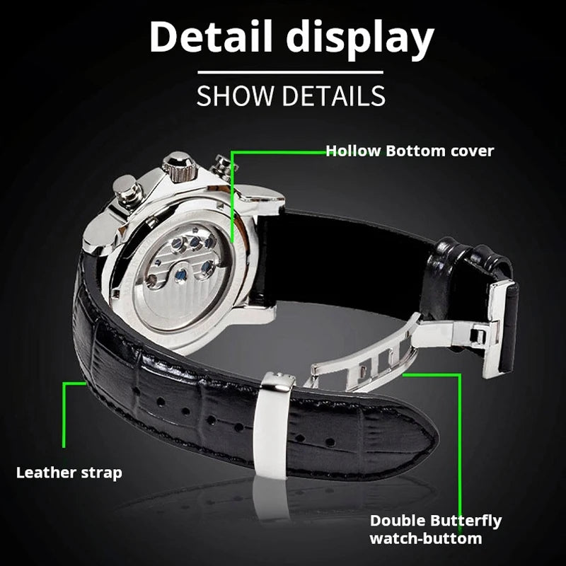 BOYZHE Brand Luxury Tourbillon Mechanical Watch Men Sports Leather Strap Waterproof Classic Date Week Automatic Sapphire Watches